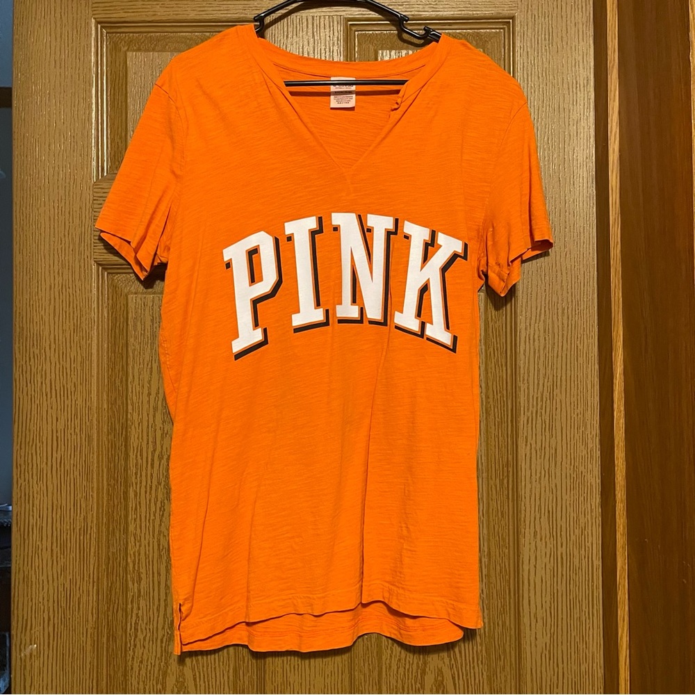 Pink (Victoria secret), small, orange v neck tee